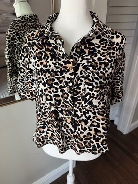Rose & Olive Leopard Print Button-Down Shirt - Black & Tan